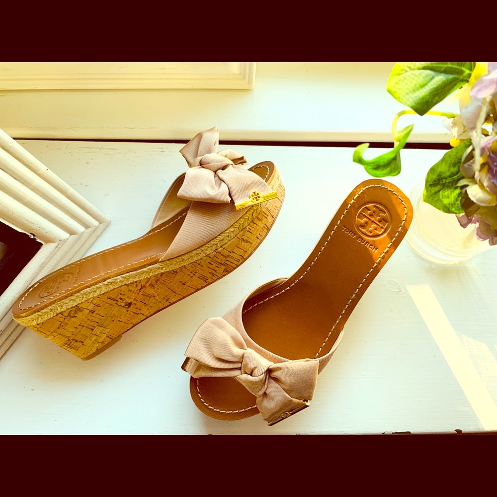 Tory Burch Penny Bow Wedge Slide, Camellia Pink